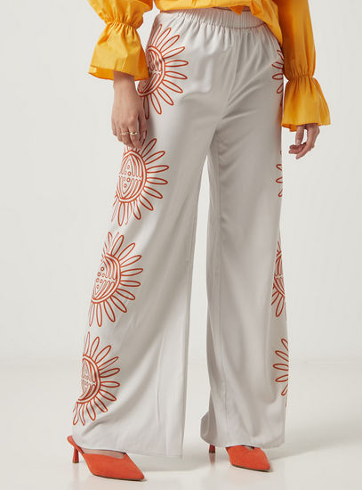 Printed Wide Leg Pants with Elasticised Waistband