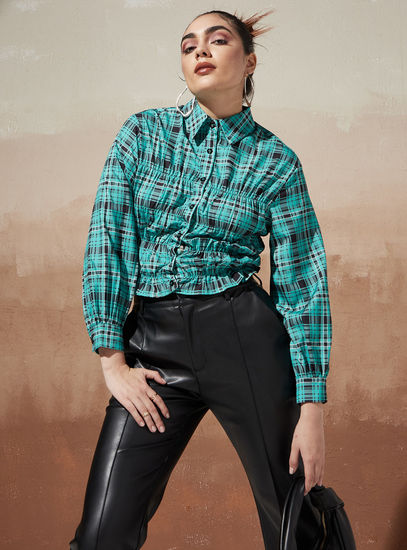 Checked Shirt with Long Sleeves and Spread Collar-Shirts-image-0