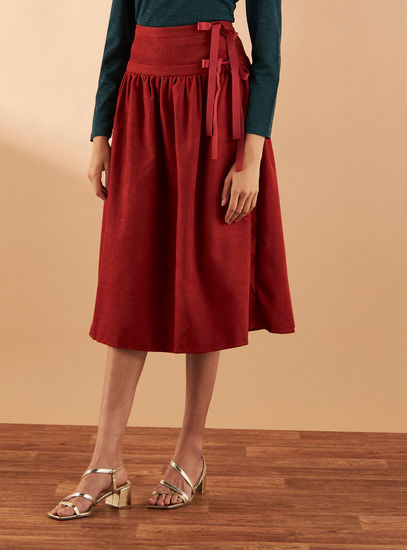Plain Midi Skirt with Bow Accent-Midi-image-0