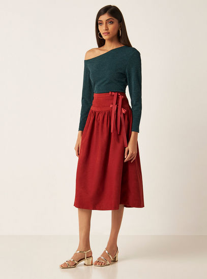 Plain Midi Skirt with Bow Accent-Midi-image-1