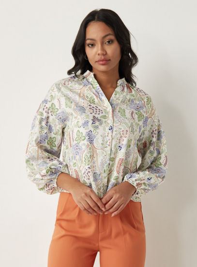 All Over Print Shirt with Long Sleeves and Button Closure