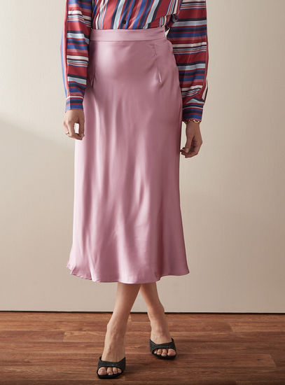 Solid Midi Skirt with Elasticised Waistband-Midi-image-0