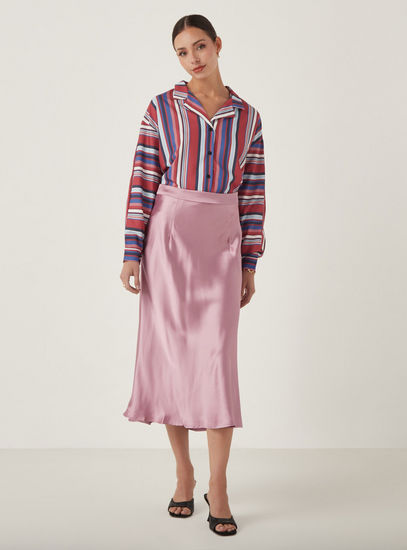 Solid Midi Skirt with Elasticised Waistband-Midi-image-1