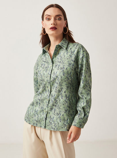 All Over Print Shirt with Collar and Long Sleeves