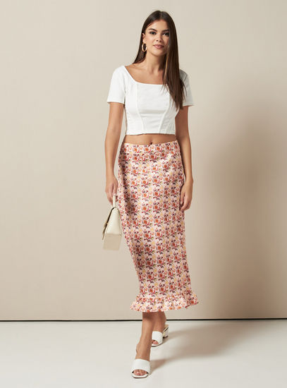 All-Over Floral Print Midi Skirt with Ruffles-Midi-image-1