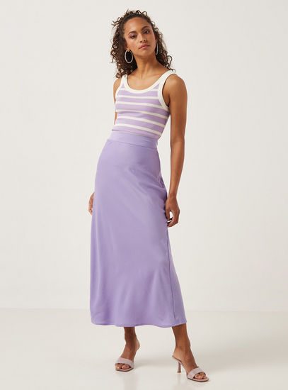 Plain Skirt with Waistband-Midi-image-1