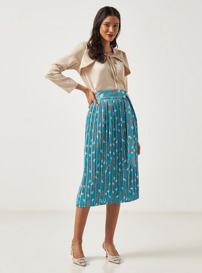 All Over Floral Print Pleated Midi Skirt with Belt Tie-Ups-Midi-image-1