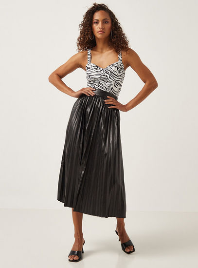 Pleated Midi Skirt with Zip Closure-Midi-image-1