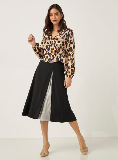 Solid Midi Skirt with Elasticated Waistband and Pleated Panel Detail