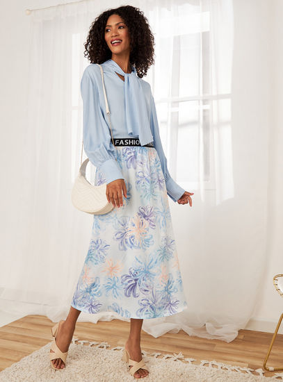All-Over Floral Print Midi Skirt with Printed Elasticated Waistband-Midi-image-1