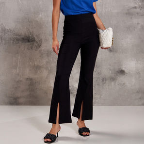 Solid Slim Fit Pants with Slit Detail