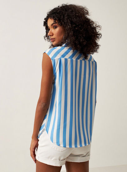 Striped Sleeveless Shirt with Button Closure and Chest Pocket