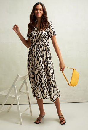 Printed Dress with Short Sleeves and Elasticated Waist