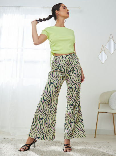 All Over Print Mid-Rise Wide Leg Pant with Elasticated Waistband