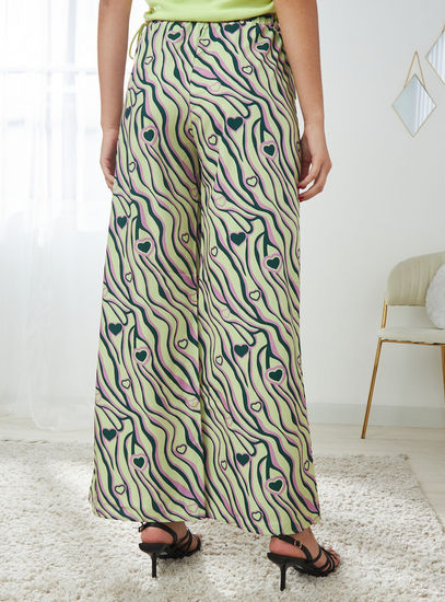 All Over Print Mid-Rise Wide Leg Pant with Elasticated Waistband