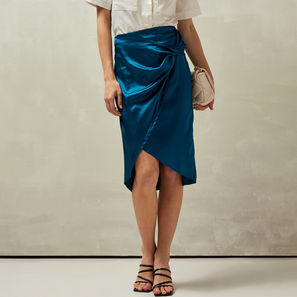 Solid Asymmetric Skirt with Knot Detail and Zip Closure