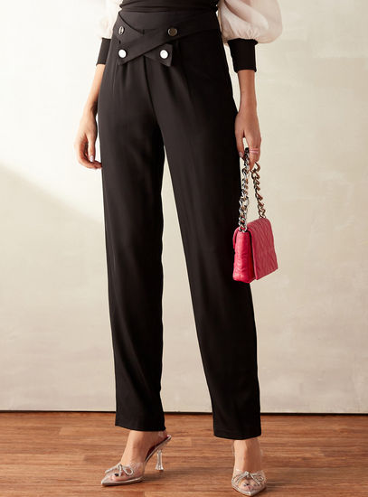 Solid Pant with Double Button and Overlayed Detail