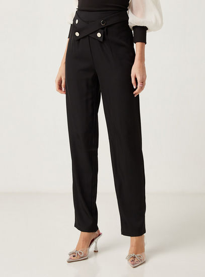 Solid Pant with Double Button and Overlayed Detail
