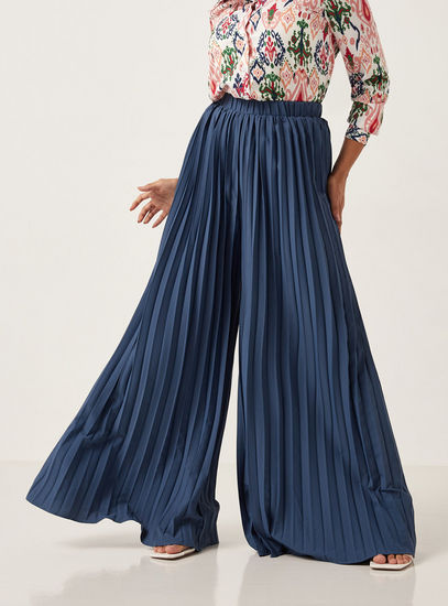 Pleated Palazzo Pants with Elasticated Waistband