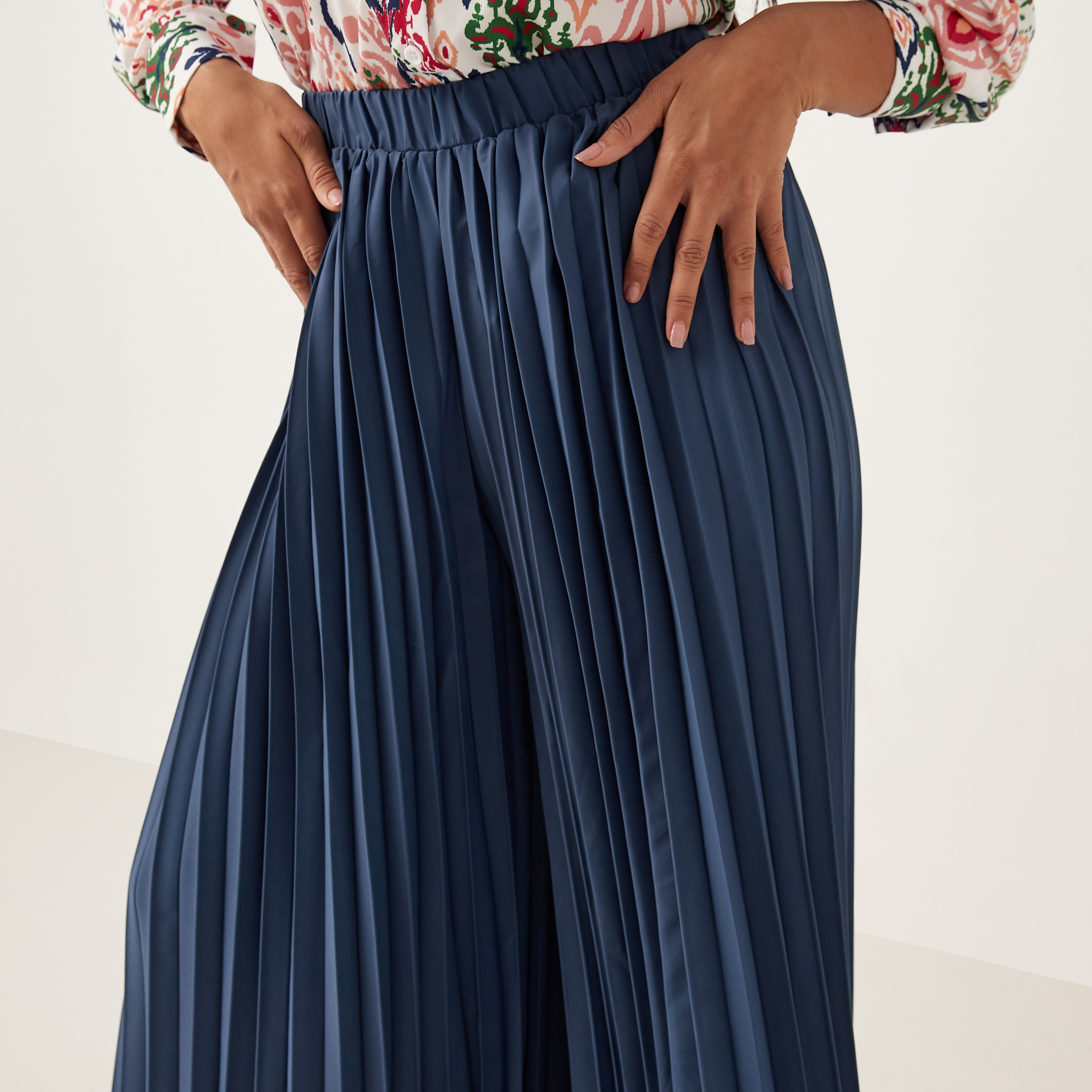 Shop Pleated Palazzo Pants with Elasticated Waistband Online