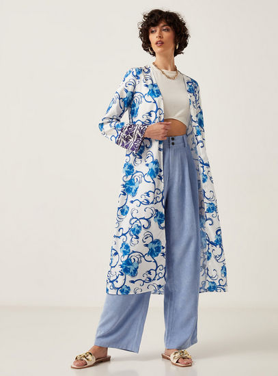 Floral Print Kimono Jacket with Belt Tie-Ups and Long Sleeves-Kimonos & Shrugs-image-1