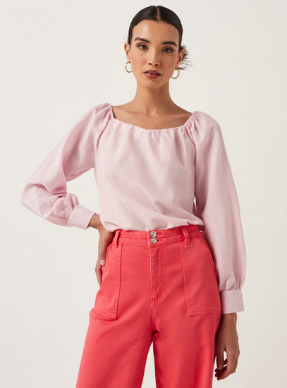 Solid Boat Neck Top with Long Sleeves-Shirts & Blouses-image-1