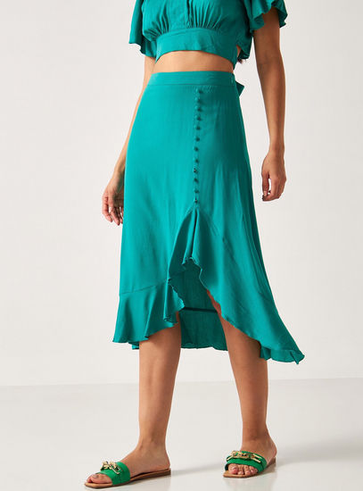Solid Asymmetrical Skirt with Stud Detail