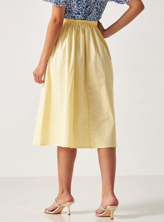 Solid Midi A-line Skirt with Semi-Elasticated Waistband
