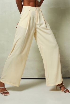 Solid Full Length Trouser with Button Closure and Pockets