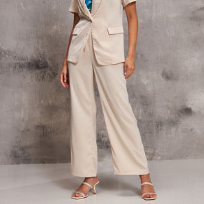 Solid Wide Leg Pants with Elasticised Waistband