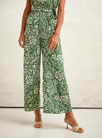 Floral Print Full Length Pants with Elasticated Waistband