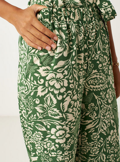 Floral Print Full Length Pants with Elasticated Waistband