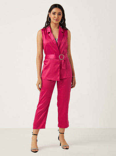 Solid High-Rise Pants with Waistband and Side Zip Closure