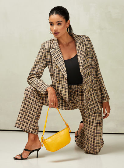 Checked Long Sleeves Blazer with Notch Lapel and Flap Pockets