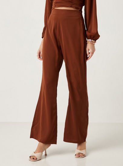 Solid Flared Pants with Elasticised Waistband