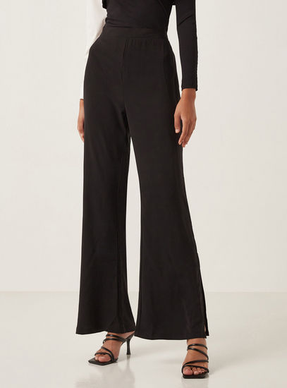 Solid Full Length Pants with Elasticated Waistband