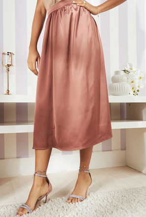Solid Midi Skirt with Pleat Detail