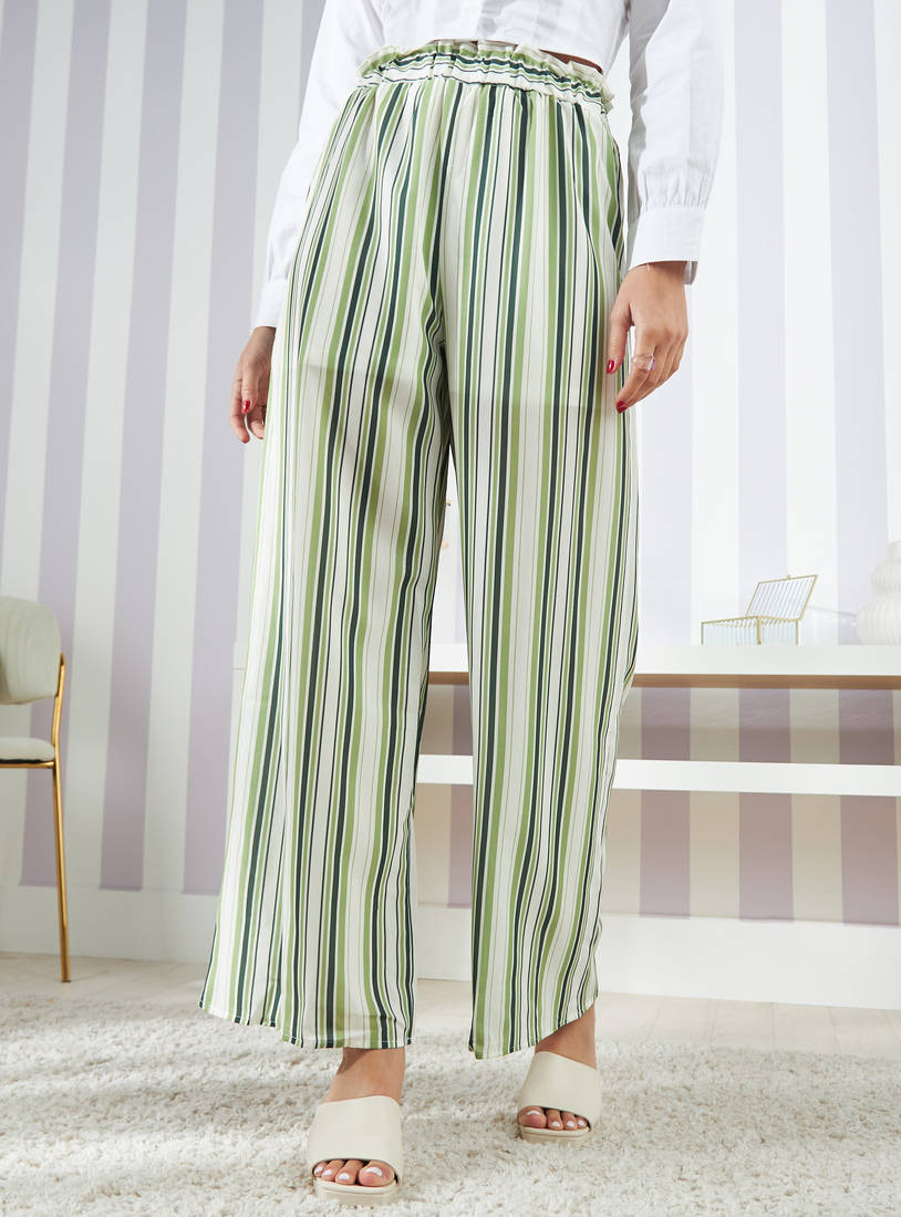 Striped Palazzo Pants with Elasticised Waistband-Pants-image-0
