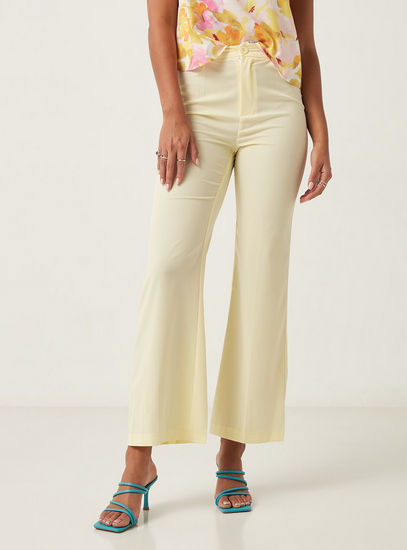 Solid Flared Pants with Button Closure