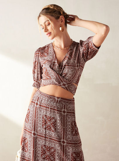 All Over Print Crop Top with V-neck and Short Sleeves-Shirts & Blouses-image-0