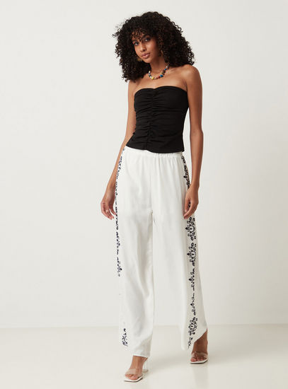 Floral Print Wide Leg Pants with Paperbag Waist