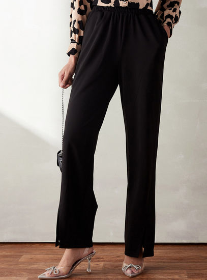 Solid Full Length Pants with Split Detail