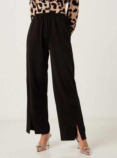 Solid Full Length Pants with Split Detail