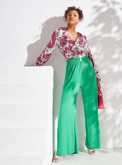 Floral Long Sleeves Top with V-neck and Ruffle Detail-Shirts & Blouses-image-1