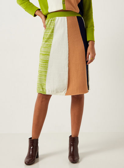 Colourblock Panelled Skirt with Elasticated Waistband