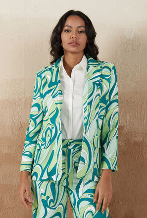 All-Over Print Long Sleeves Blazer with Notched Lapel and Pockets