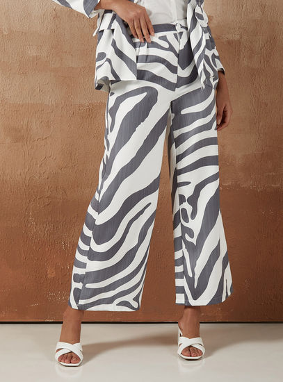 All Over Printed Wide Leg Pants with Button Closure