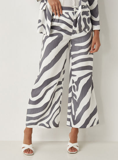 All Over Printed Wide Leg Pants with Button Closure