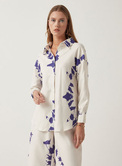 Printed Long Sleeves Shirt with Collar and Button Closure