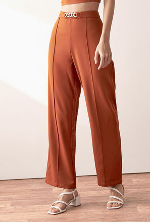 Solid Pant with Chain Detail and Elasticated Waistband